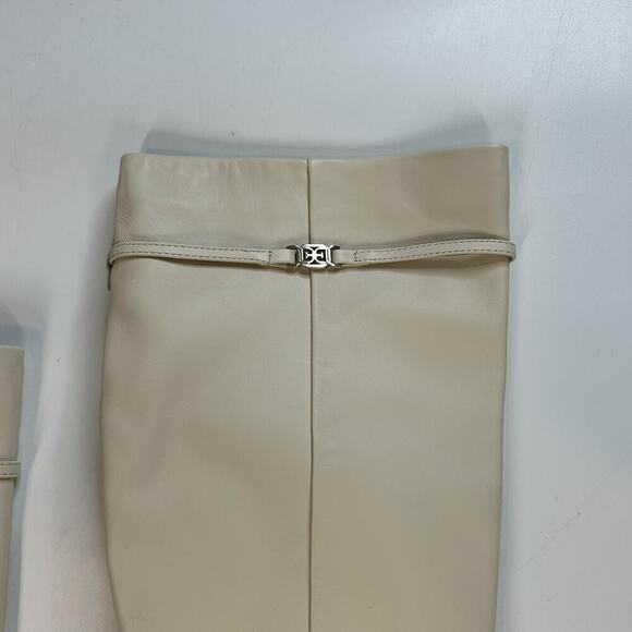 Sam Edelman Lyla Ivory Leather Boots 8.5 Kitten Heels Knee High Zip - Picture 2 of 7